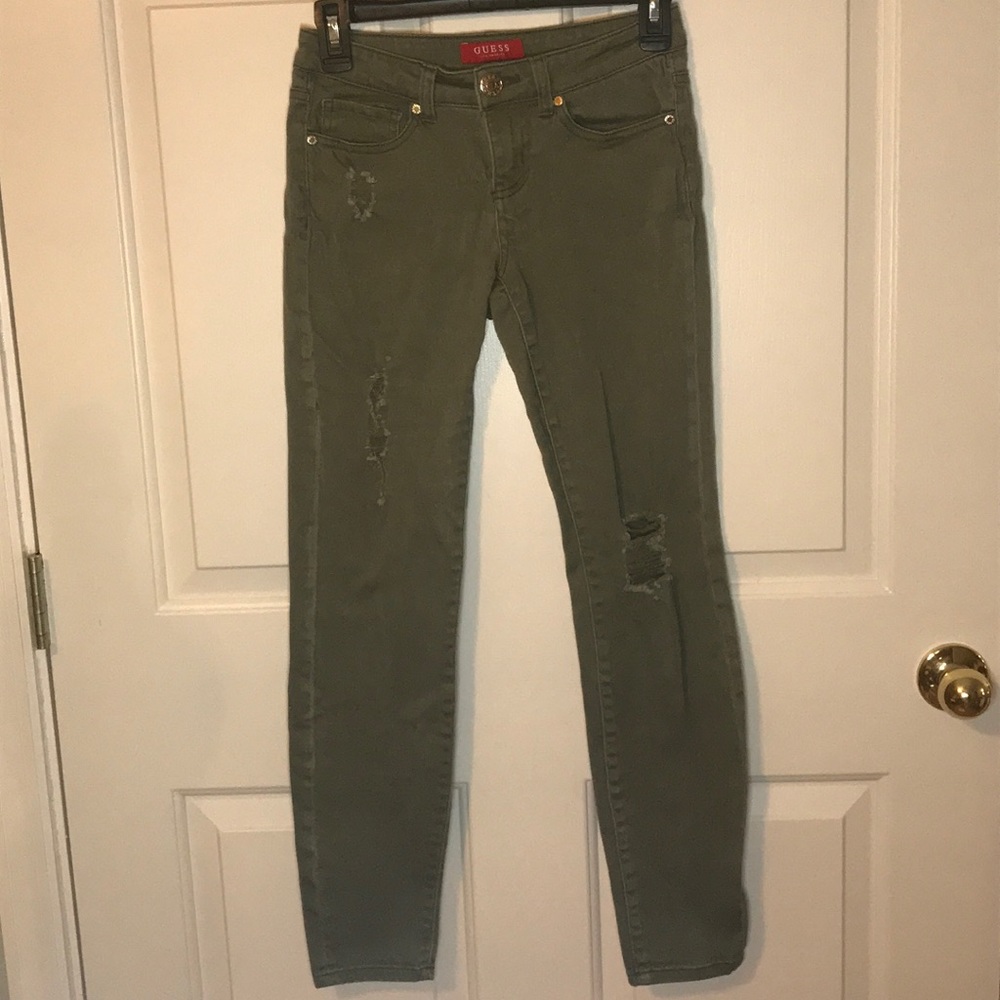 Forest green distressed jeans
